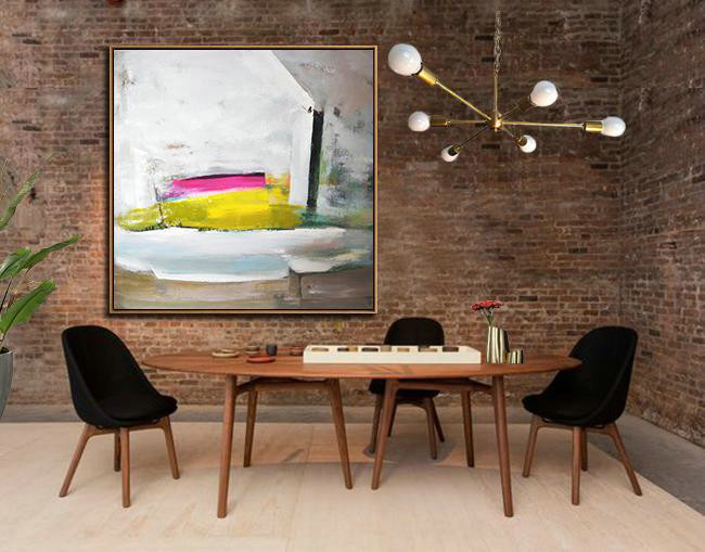 Oversized Palette Knife Painting Contemporary Art On Canvas,Huge Wall Decor,Grey,Pink,Yellow